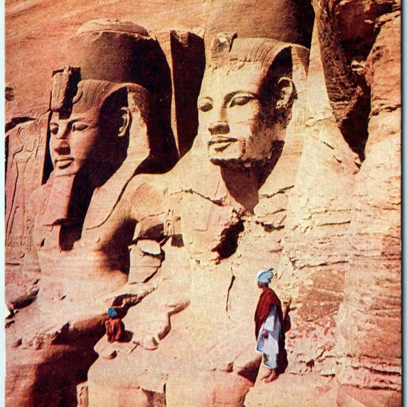 c1910s Abu Simbel, Egypt Great Temple Postcard Ramesses, Hathor & Nefertari A40