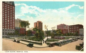 Memphis TN-Tennessee, Court Square, Classic Cars, Vintage Postcard