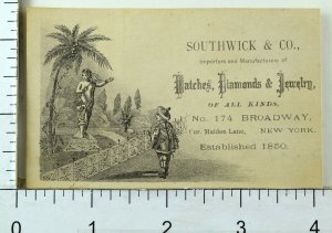 1870's Southwick & Co Watches Diamonds Jewelry Broadway, NY Engraved Card F73