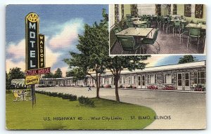 1954 ST ELMO ILLINOIS WALDORF MOTEL AND STEAK HOUSE 3 VIEW LINEN POSTCARD P2993