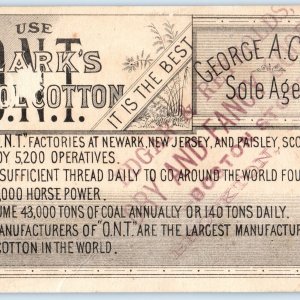 c1880s Brockton, MA Trade Card Clarks ONT Edgar & Reynolds Dry Goods Boston C53