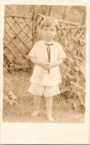 RPPC Vintage Real Photo Postcard Young Child Lattice Fence PC-39