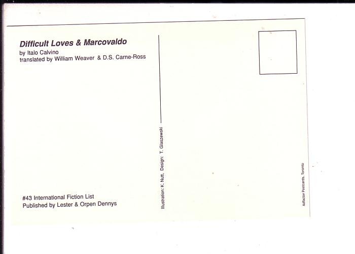 Difficult Loves & Marcovaldo, Italo Calvino, Novel Book, Advertising Postcard,