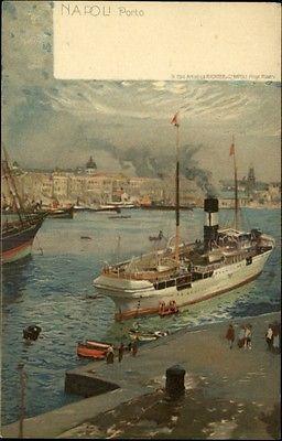 Napoli Italy Ships Boats Port Old c1900 Postcard