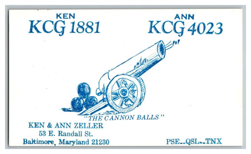 Postcard QSL Radio Card From Baltimore Maryland KCG 1881 KCG 4023 