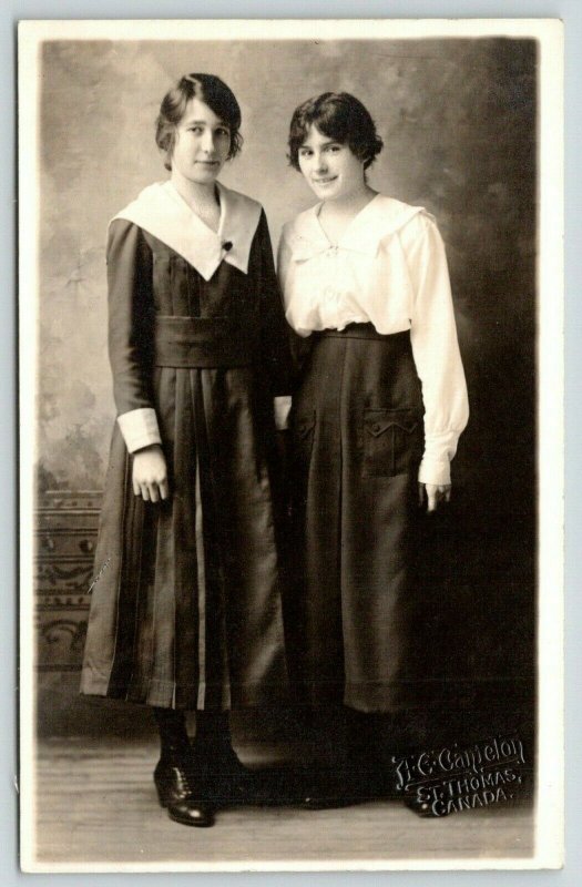 St Thomas (Also Dutton) ON Cute Teen Girl & Sister Pose For Cantelon~RPPC c1918