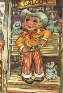 Little Girl. Cow Girl  Nice modern French postcard. Size 15 x 10.5 cms