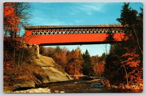 East Arlington Vermont~Old Covered Chiselville Bridge~In Autumn~Vintage Postcard