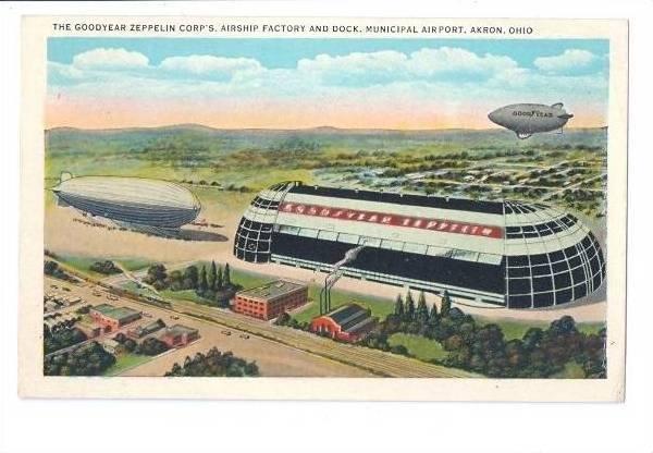 LP03 Akron, Ohio, OH, Postcard, Goodyear Zepplin Airship 