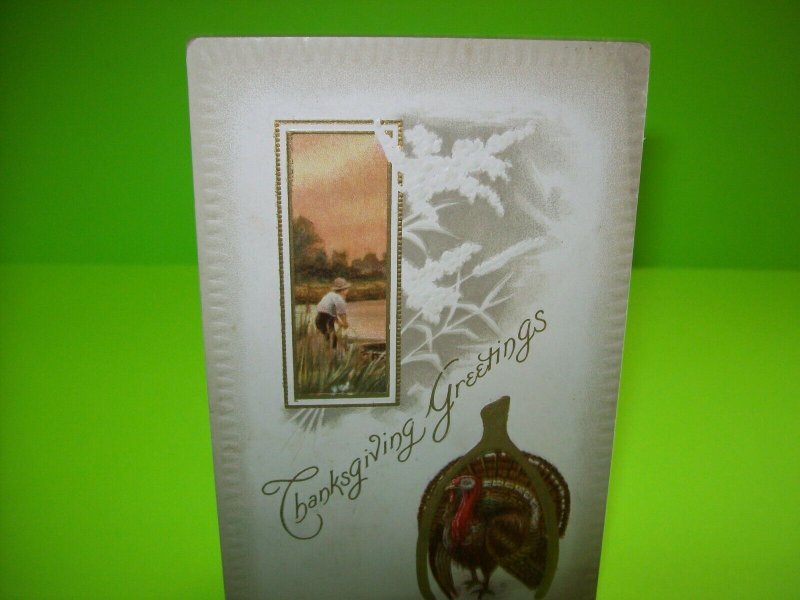 Thanksgiving Postcard Vintage Embossed Series 946 Gold Unused AS Meeker