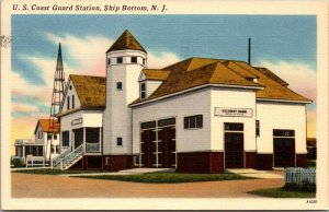 Ship Bottom New Jersey NJ US Coast Guard Station Linen Vintage Postcard 