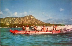 Postcard HI - Surf Sport at Waikiki - family on outrigger