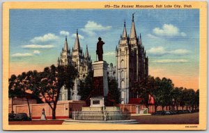 The Pioneer Monument Salt Lake City Utah UT Statue Building Trees Postcard