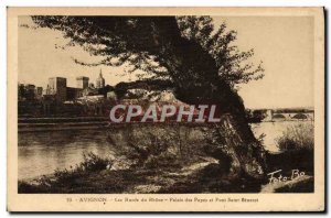 Old Postcard The Banks Of Rhone Avignon Palais Des Papes and Pont Saint Benezet