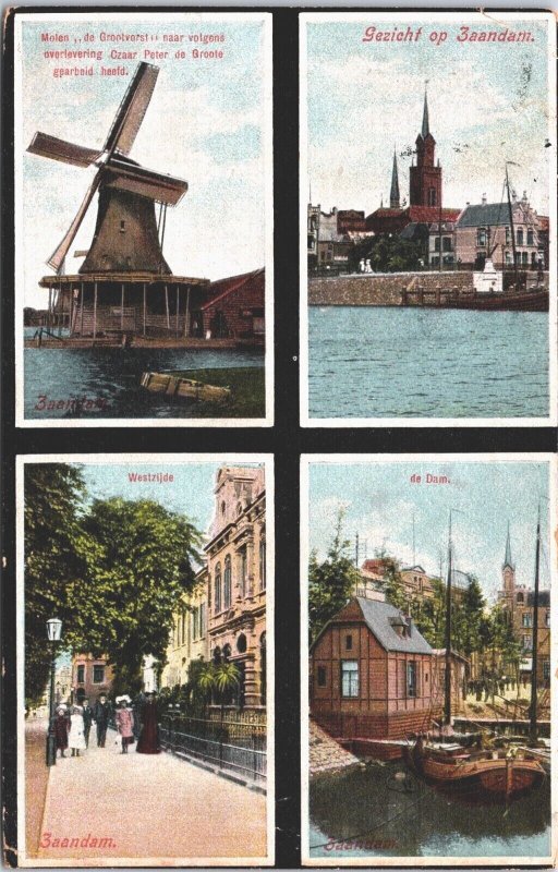 Netherlands Zaandam Multiview Vintage Postcard 09.39