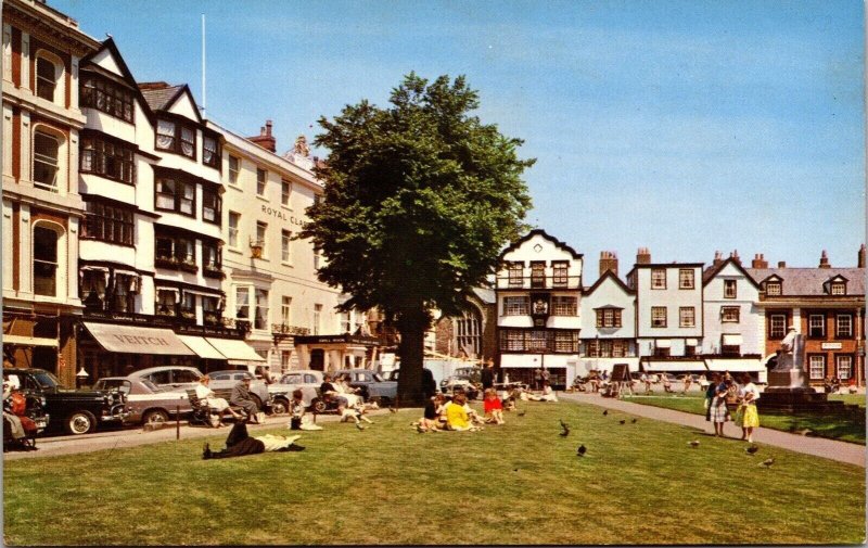 Cathedral Yard Exeter United Kingdom Streetview Park Old Cars Chrome Postcard 