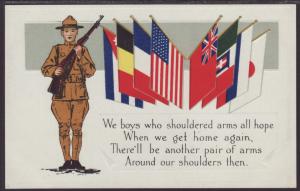Soldier,Flags WWI Postcard
