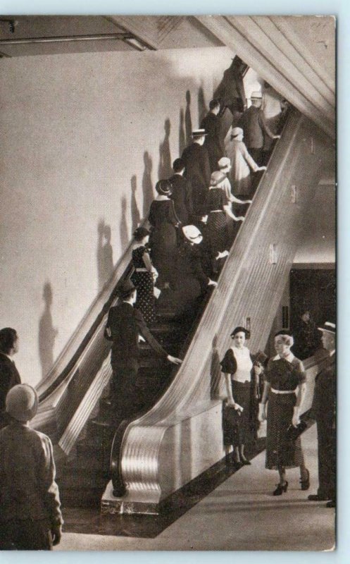 2 Postcards CHICAGO ~ Escalator MARSHALL FIELD Department Store Entrance c1940s