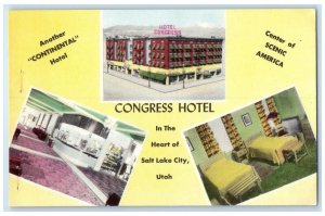 c1950's Congress Hotel Salt Lake City Utah UT, Lobby And Room View Postcard