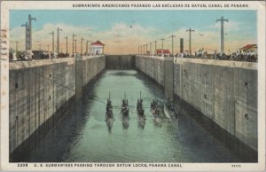 Postcard US Submarines Passing Through Gatun Locks Panama Canal