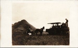 People Horse Dogs Farming Machinery Unknown Location Unused RPPC Postcard F25