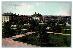 City Park Tree-lined Building Scene Ft. Dodge Iowa IA Vintage Unposted Postcard