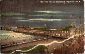 Postcard NJ Atlantic City - The Steel Pier by Moonlight