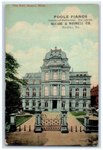 1913 Poole Pianos Height Perfection McCabe Wiswell City Hall Boston MA Postcard