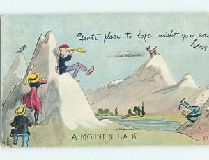 Surface Wear c1910 comic signed BRILL - FAMILY DOES MOUNTAIN CLIMBING HL2551