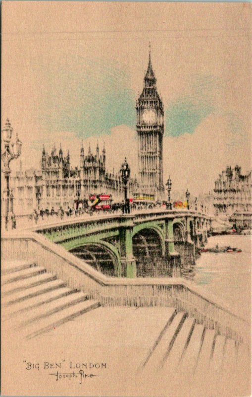 London UK Big Ben Clock Tower Sketch Postcard unused (25855)