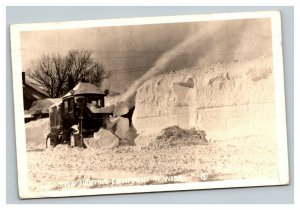 Vintage 1946 RPPC Postcard Snow Plowing in Snow Storm Calumet Michigan
