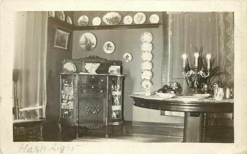 c1910 RPPC Dining Room Interior Flash Photography, 21 McVey Street Chicago IL