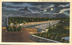 Olmos Dam by Night - San Antonio TX, Texas - 1935 Linen