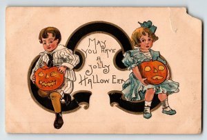 Halloween Postcard Not So Jolly Children Boy Girl JOL Pumpkins 1909 L&E Ser 2231