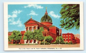 Cathedral of St Peter St Paul Philadelphia PA Exterior Linen Postcard