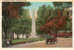 Vintage Postcard 1920's View From Recreational Forest Park Resting Benches Trees