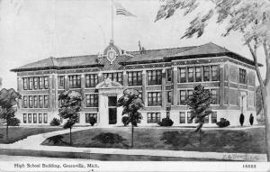 Greenville Michigan birds eye view High School building antique pc Y11824 