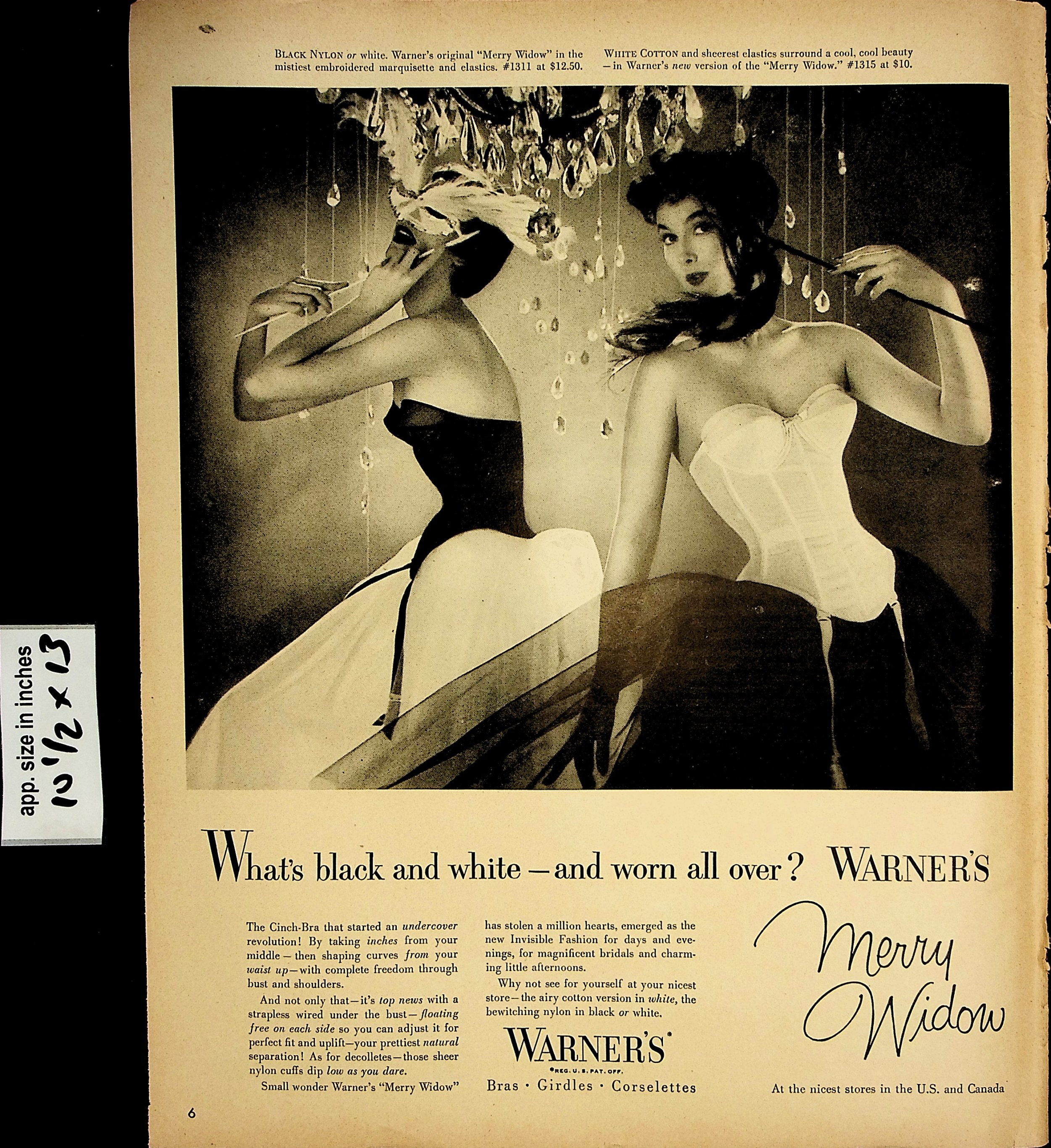 Warner's (Lingerie) 1954 Merry Widow, Corset — Advertisement