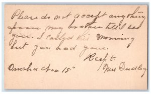 c1880's Morning Call Mrs. Dudley Omaha Nebraska NE Posted Antique Postal Card 