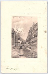 Vintage 1919 Austria Vienna Easter Postcard Castle Village Spring Blossom