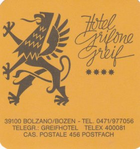 Italy Bolzano Hotel Grifone Greif Vintage Luggage Label sk1972