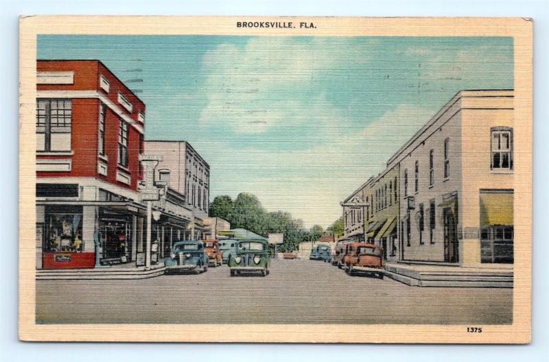 Postcard FL Brooksville Downtown Business Section Street View Drug Store E20