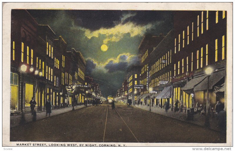 CORNING , New York , PU-1921 ; Market Street at night