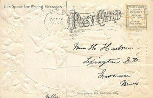 Halloween Young Witch Black Cat Playing Cards Embossed Postcard