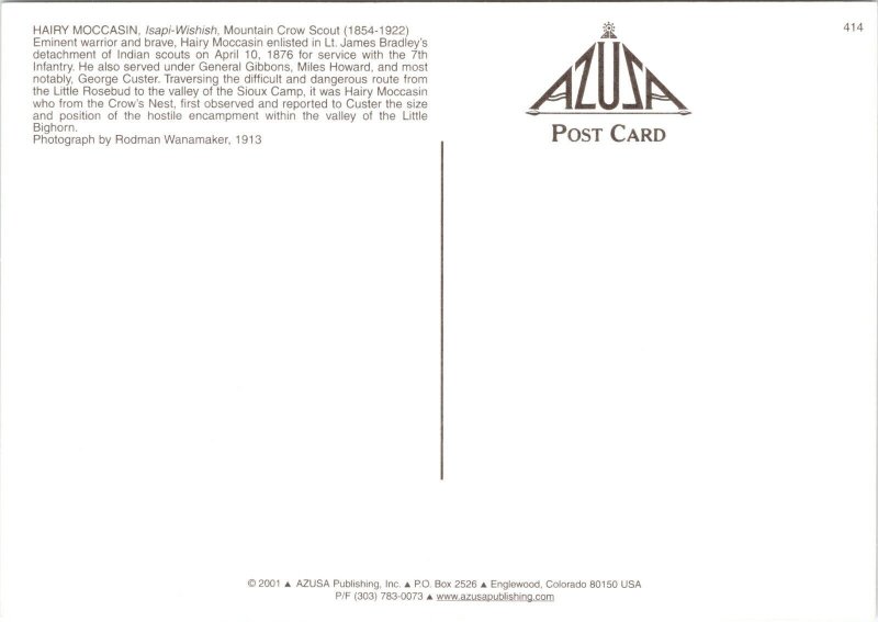 Hairy Moccasin Mountain Crow Scout Native American Postcard