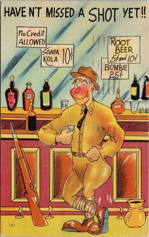 Military Comic Soldier Rifle Bar Alcohol Haven't Missed A Shot Yet Postcard G75