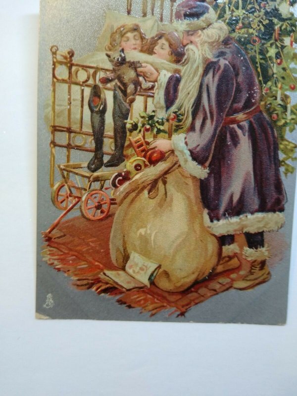 Santa Claus Purple Coat Sleepy Children Christmas Postcard Tucks Original 136 