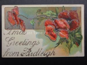 Poppies: ARDLEIGH in Essex, Glittered XMAS Greetings Postcard, Donate to R.B.L.