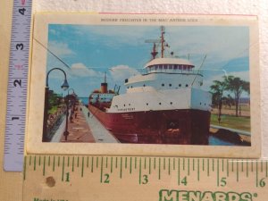 Postcard Folder Modern Freighter In The Mac Arthur Lock, Sault Ste. Marie, MI