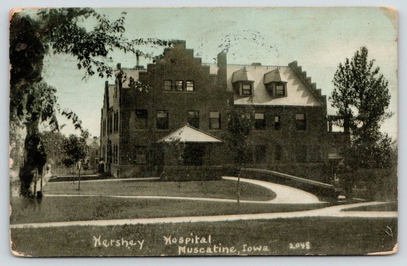 Muscatine Iowa~Hershey Hospital~Curved Drive Under Porte Cochere~1909 Blue Sky 